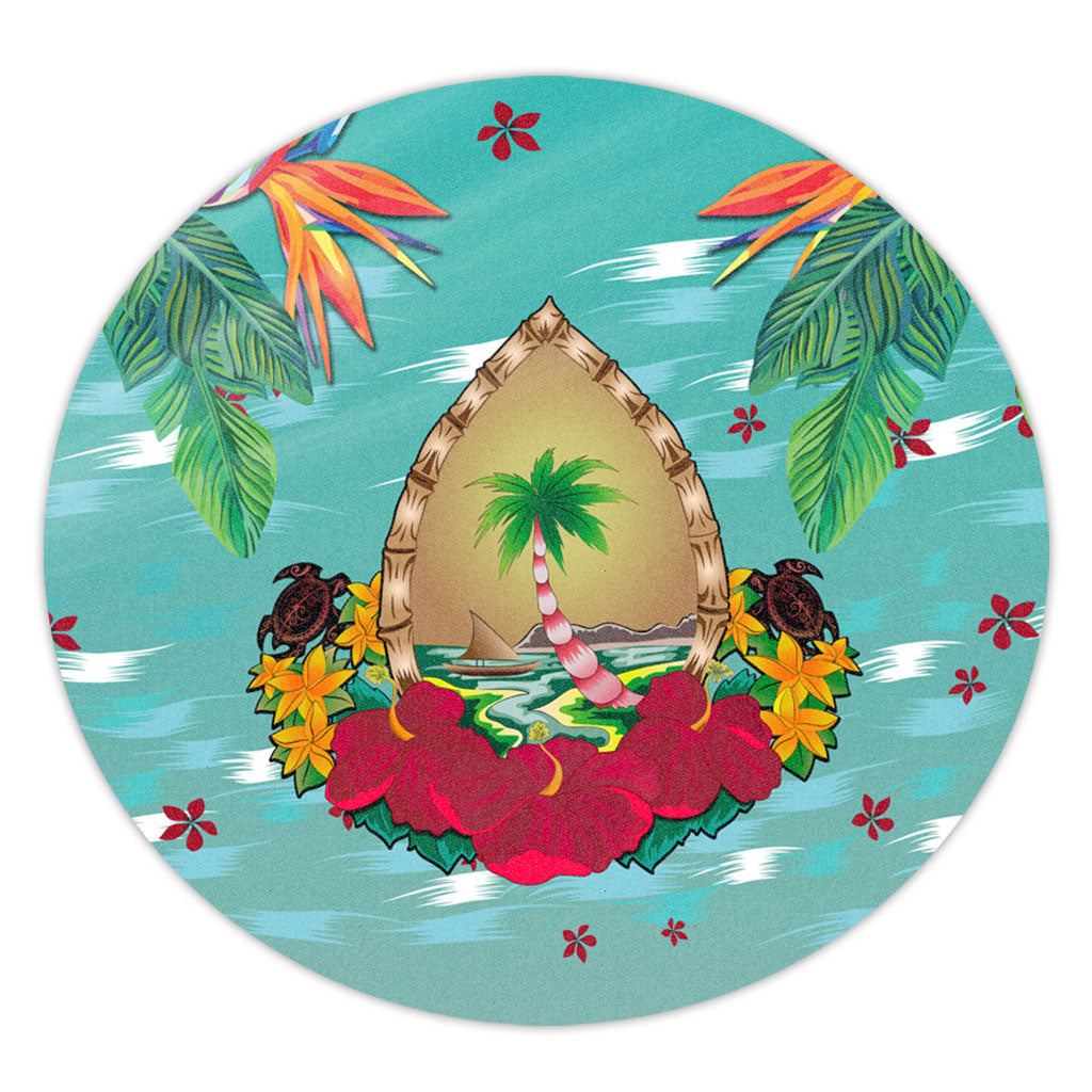 Guam Round Rug Latte Stones Hibiscus