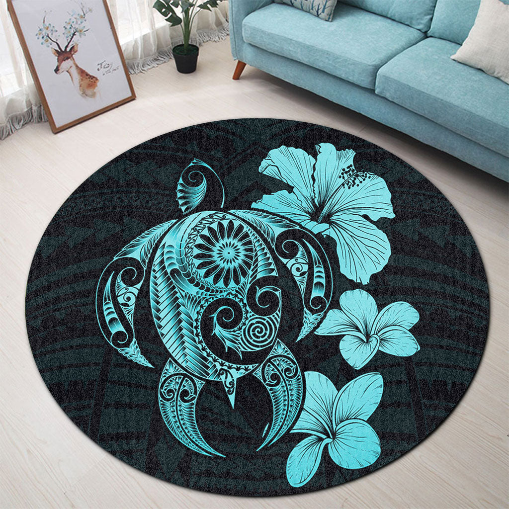 Hawaii Round Rug Hibiscus Plumeria Mix Polynesian Turtle