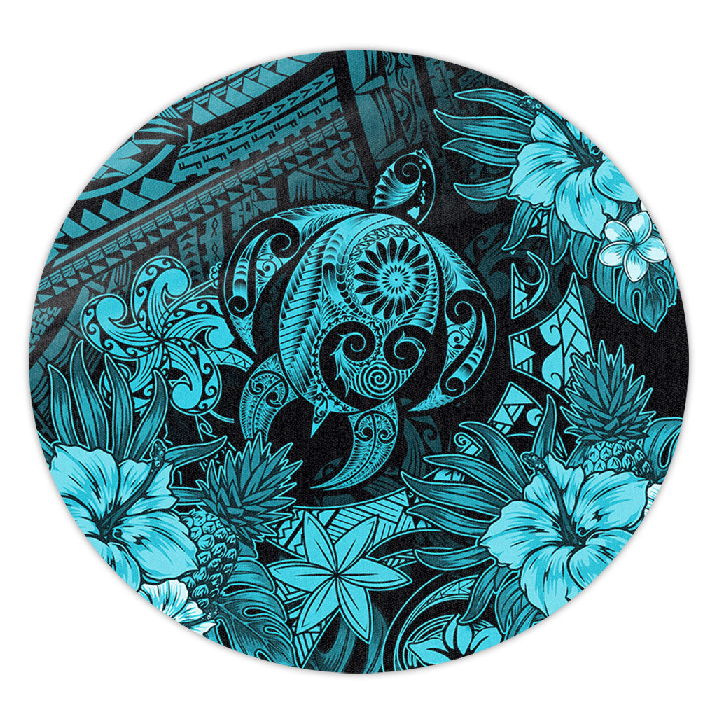 Hawaii Round Rug Tribal Polynesia Sea Turtle Design Pacific Dream
