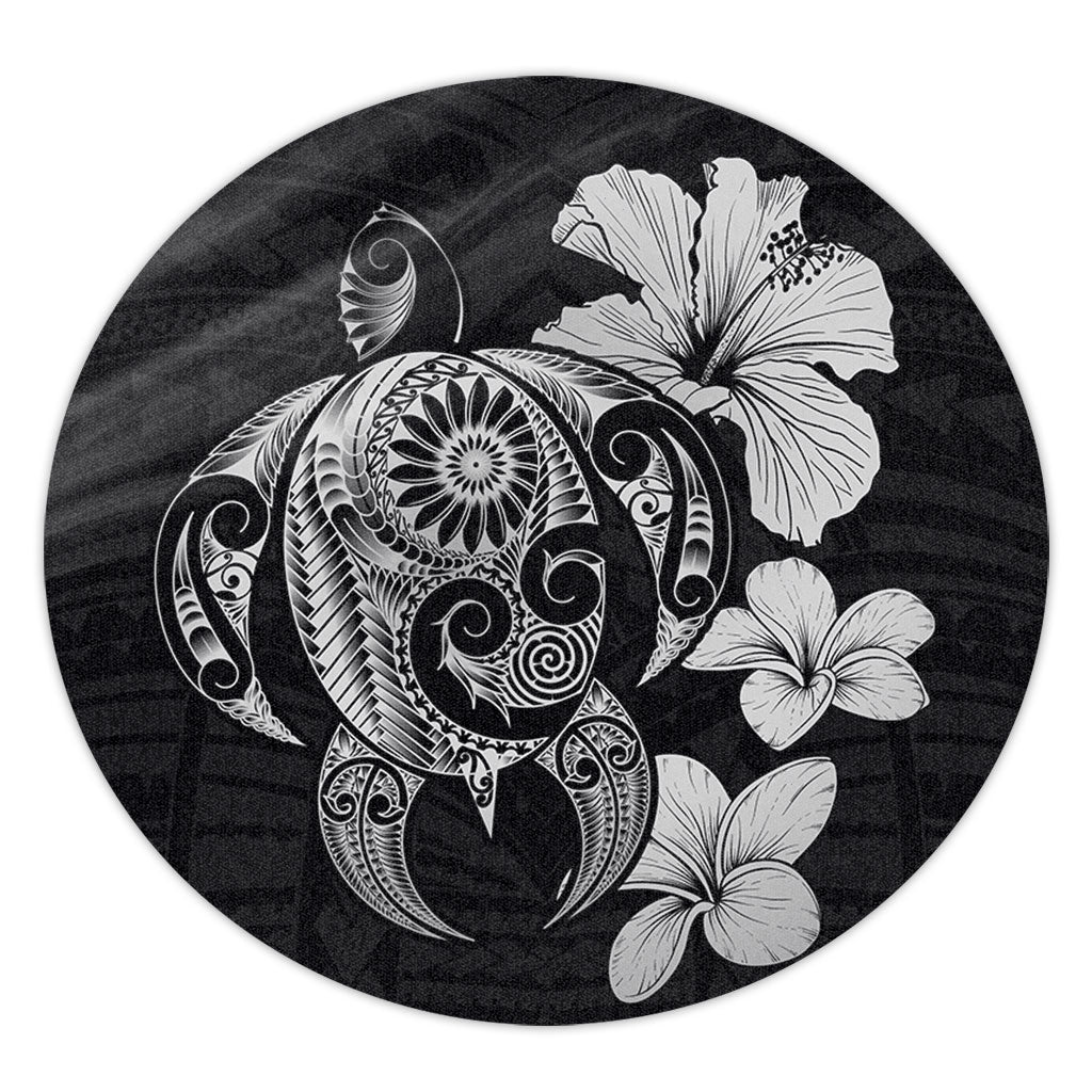Hawaii Round Rug Hibiscus Plumeria Mix Polynesian Turtle