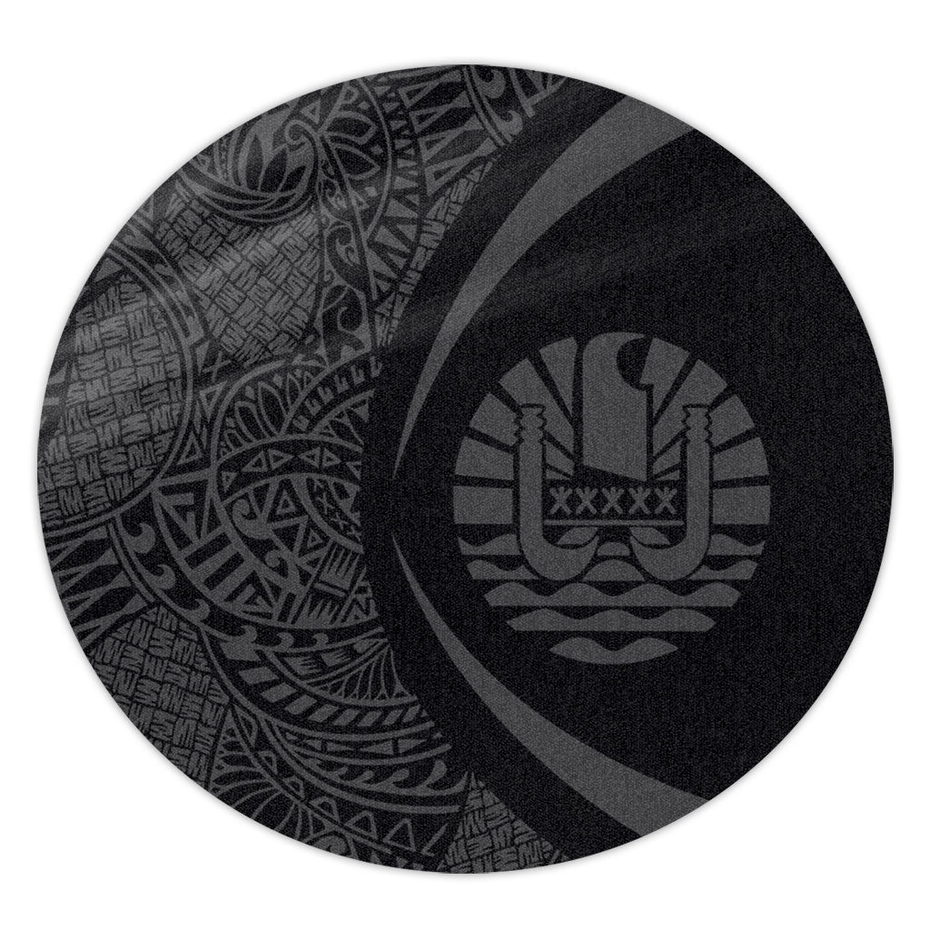 French Polynesia Round Rug Lauhala Gray Circle Style