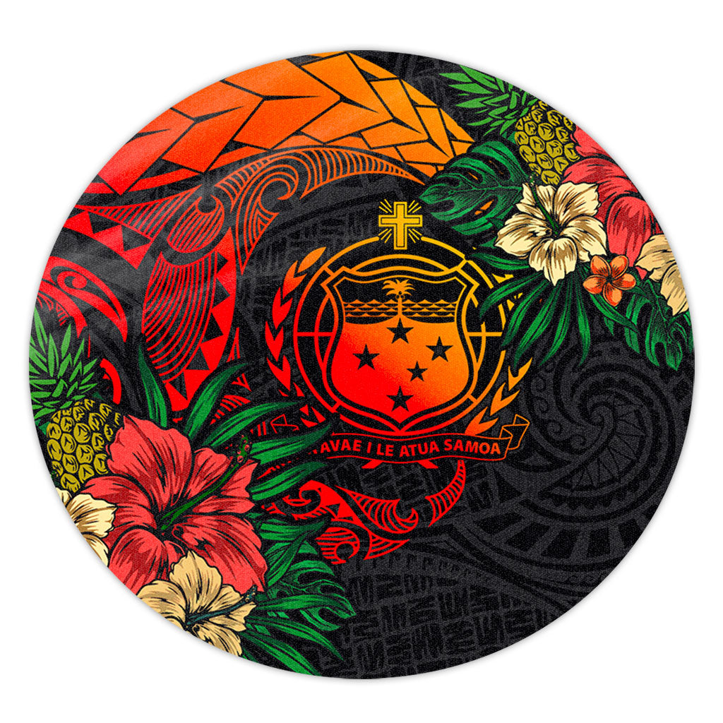 Samoa Round Rug Polynesian Coat Of Arms Tropical