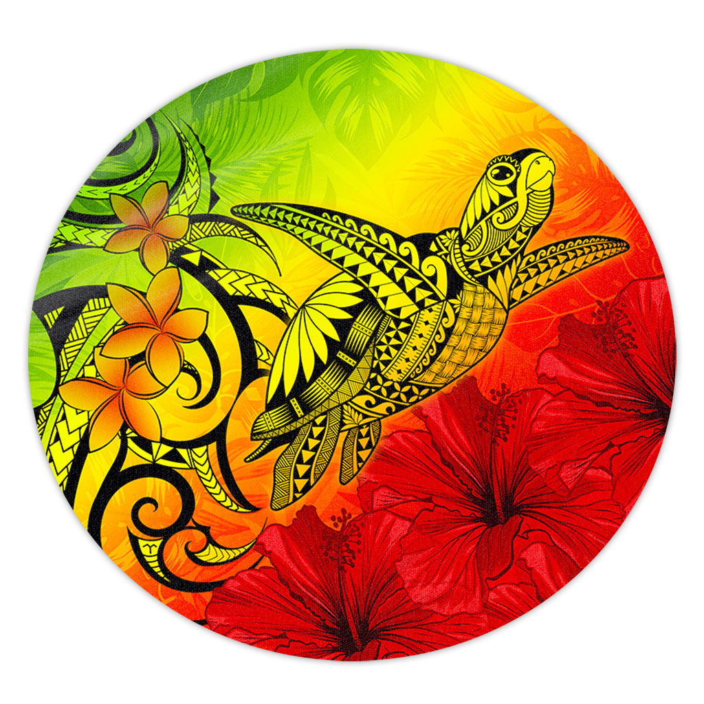 Hawaii Round Rug Tribal Polynesia Tropical Hibiscus Flower
