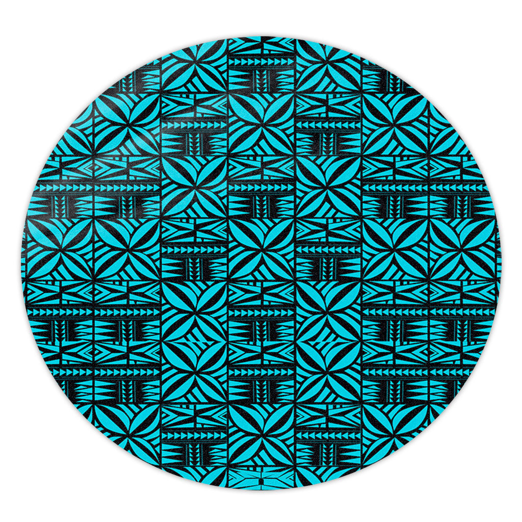 Samoa Round Rug Design Stretch Print Fabric Turquoise