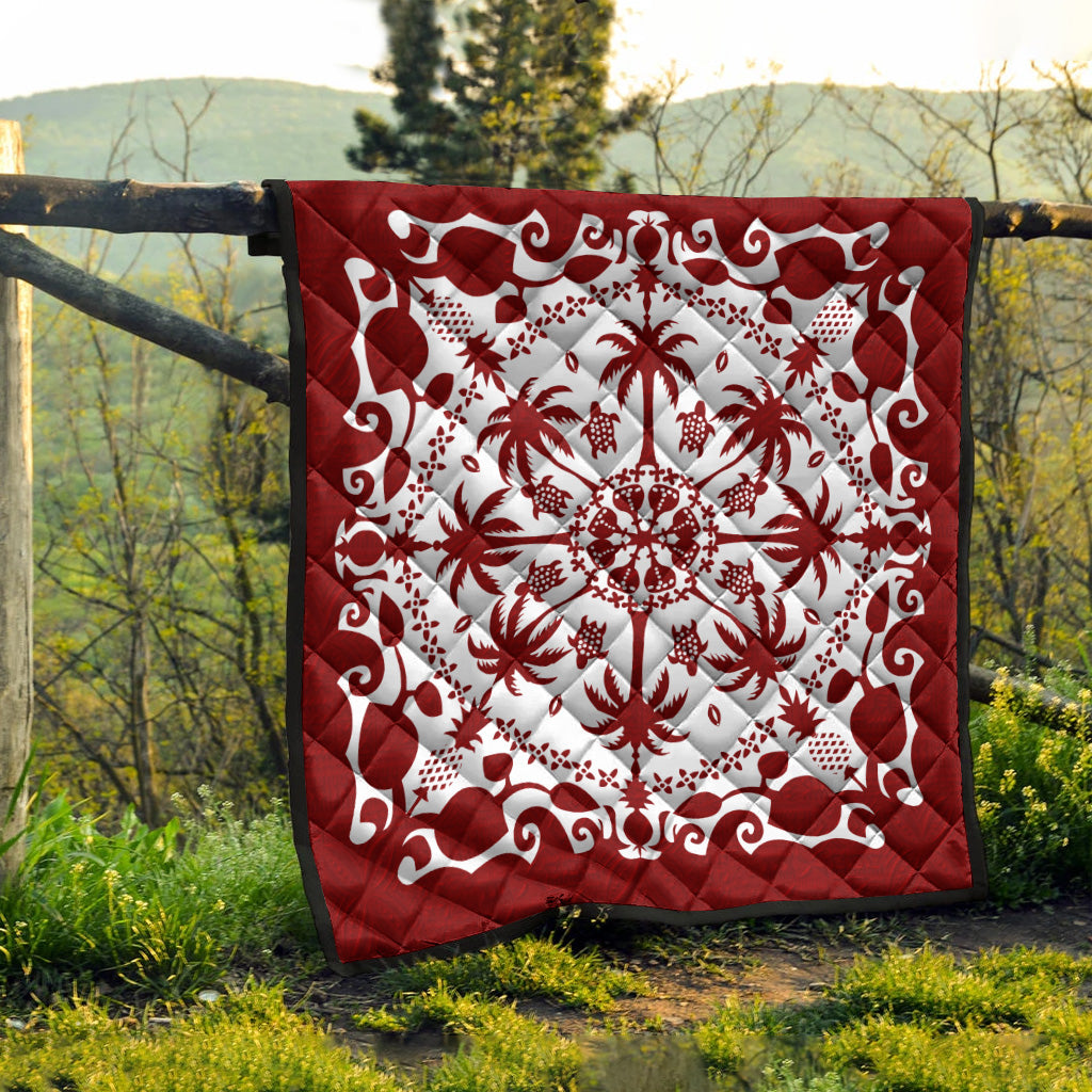 Hawaii Premium Quilt Red Hawaii Pattern Palm Trees and Turtles Polynesian