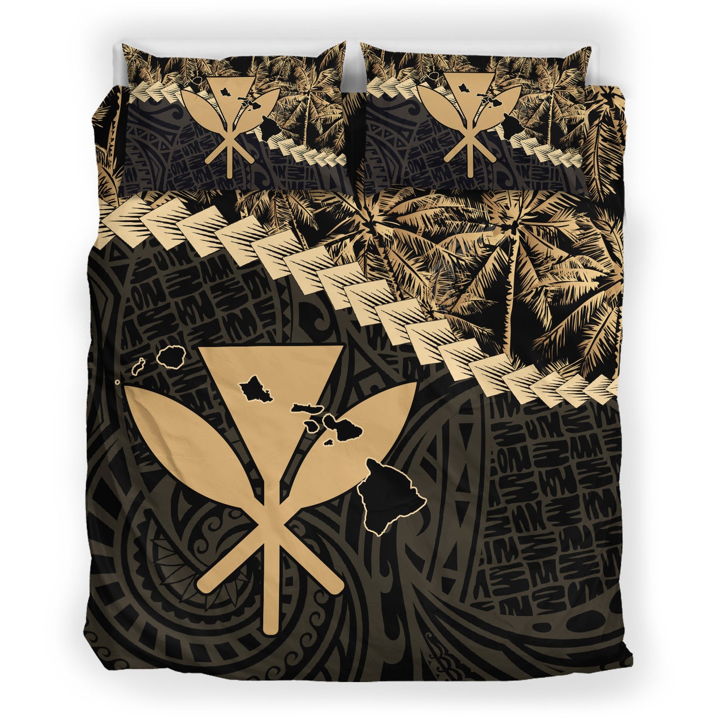 Hawaii Bedding Set - Kanaka Hawaii Map Coconut Tree Style Bedding Set