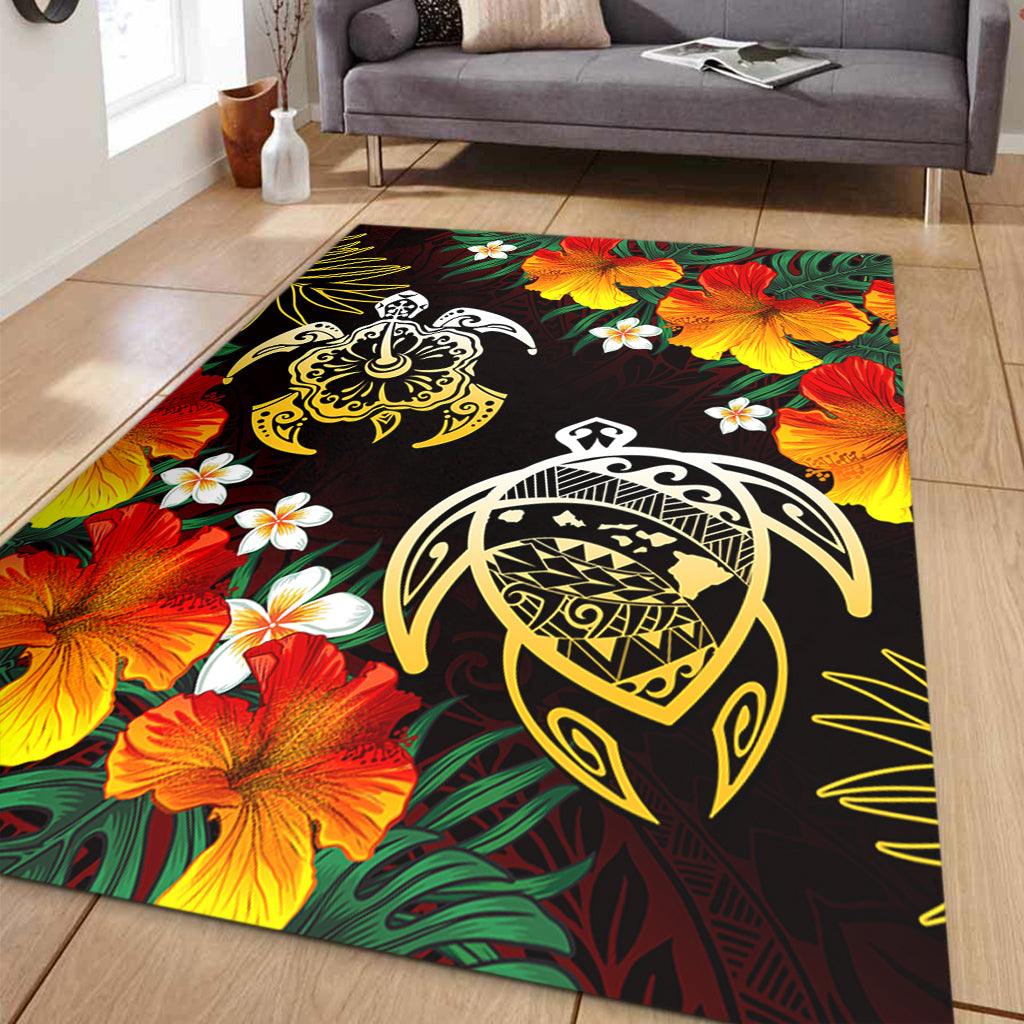Hawaii Area Rug Polynesian Tribal Floral Turtle