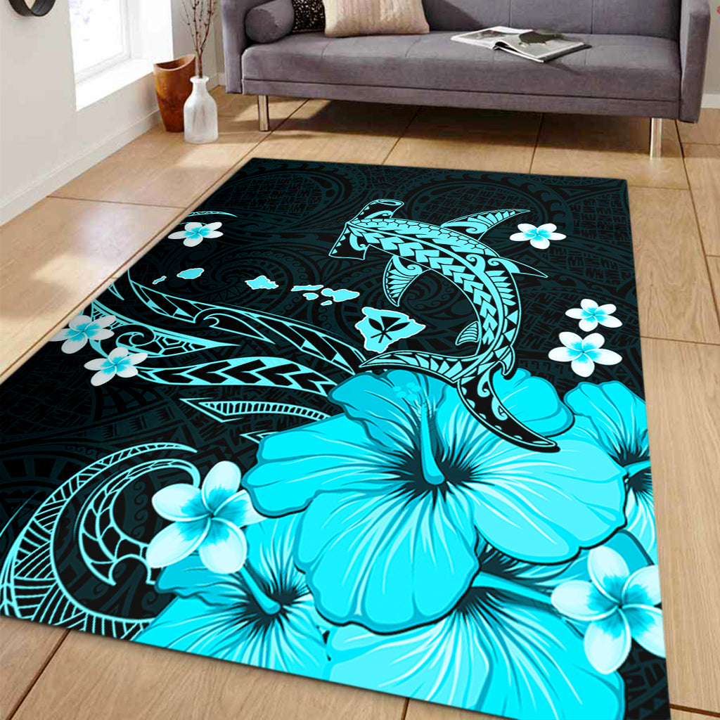 Hawaii Area Rug Kanaka Map And Shark Tribal Tattoo Turquoise