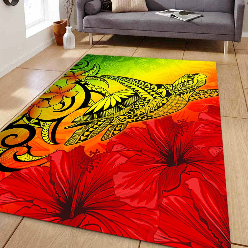 Hawaii Area Rug Tribal Polynesia Tropical Hibiscus Flower