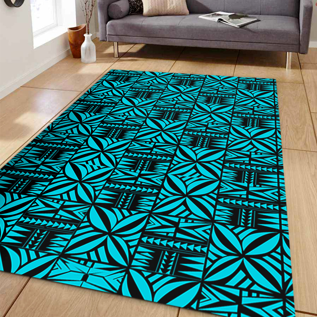 Samoa Area Rug Design Stretch Print Fabric Turquoise