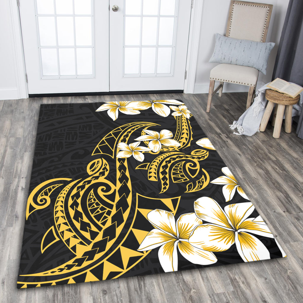 Hawaii Area Rug Polynesian Tribal Tattoo Plumeria Flower