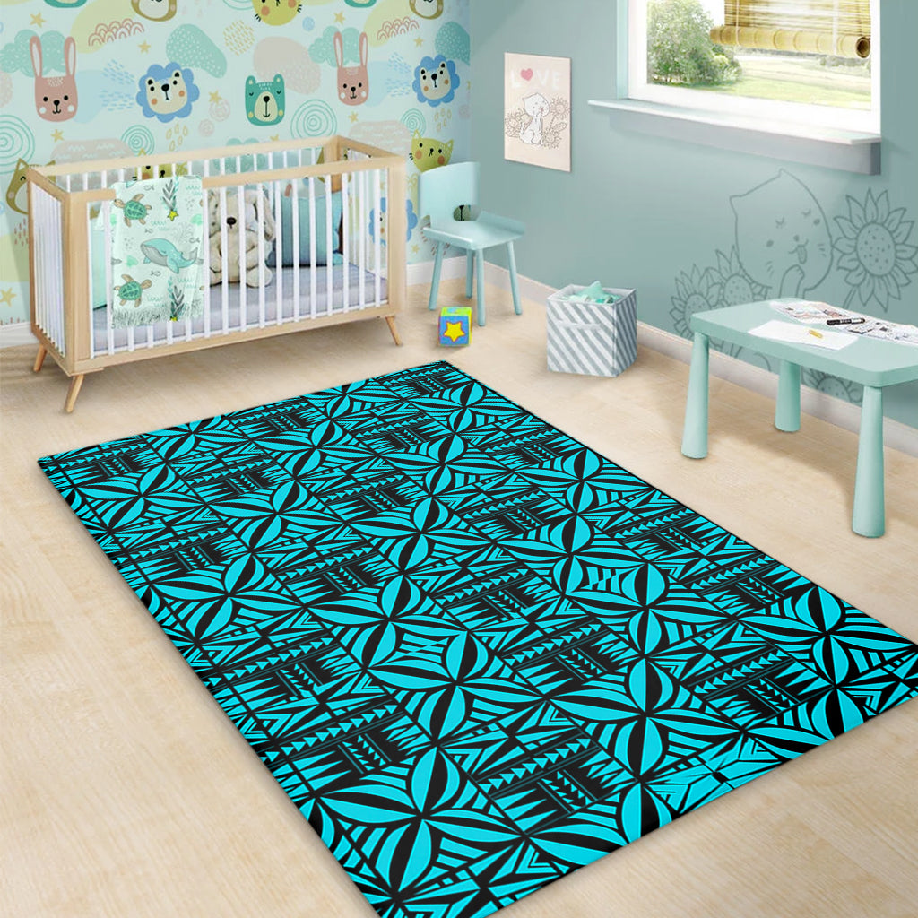 Samoa Area Rug Design Stretch Print Fabric Turquoise