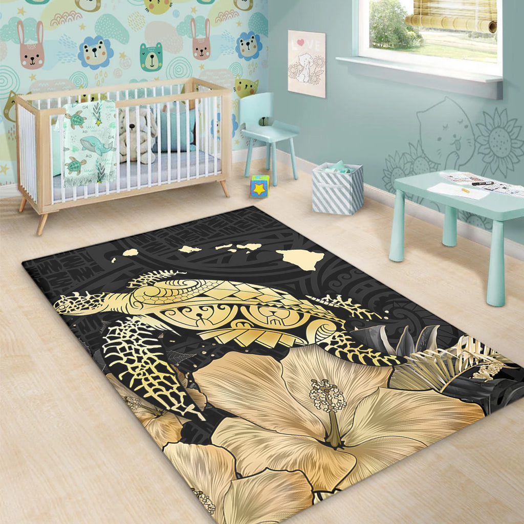 Hawaii Area Rug Turtle Hibiscus Gold