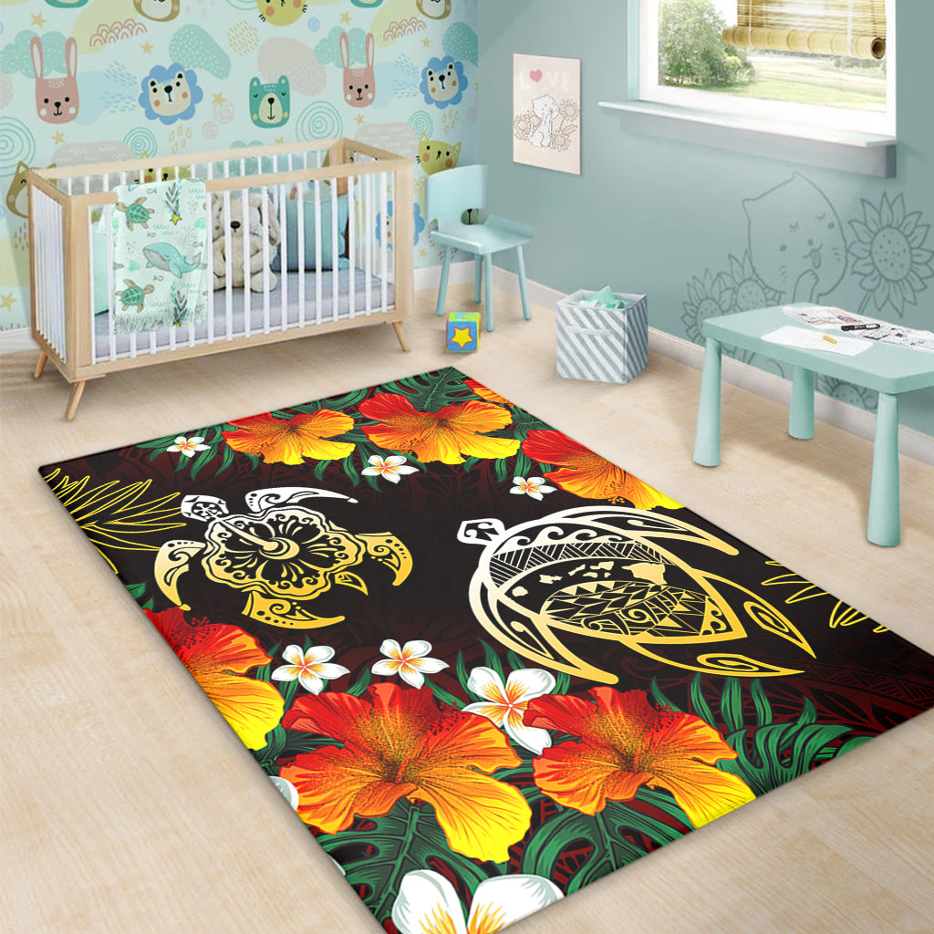 Hawaii Area Rug Polynesian Tribal Floral Turtle