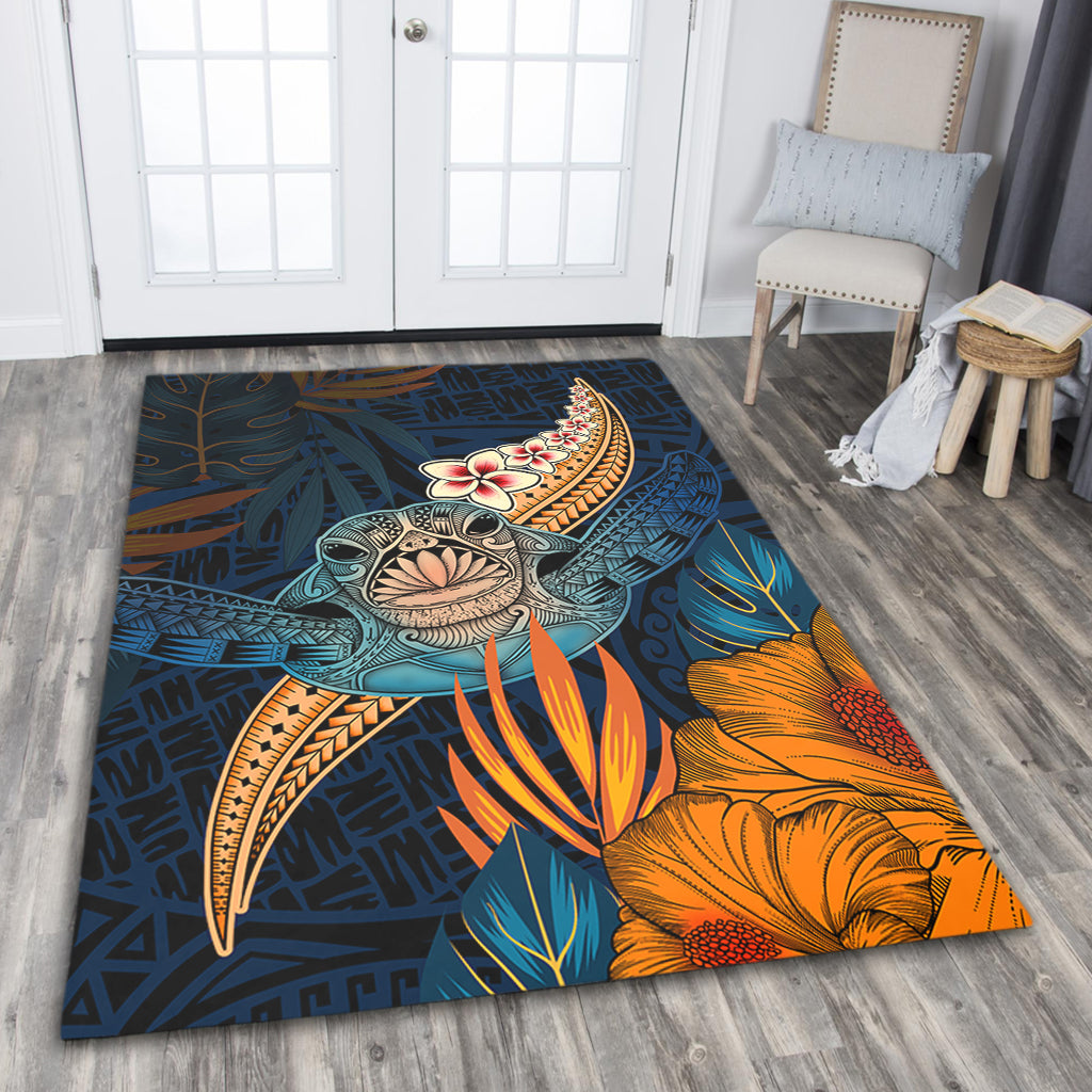 Hawaii Area Rug Turtle Design With Hibiscus Tropical Style