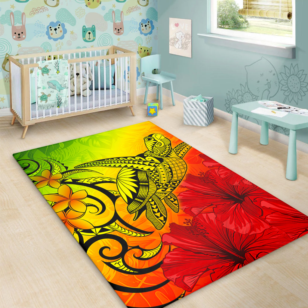Hawaii Area Rug Tribal Polynesia Tropical Hibiscus Flower