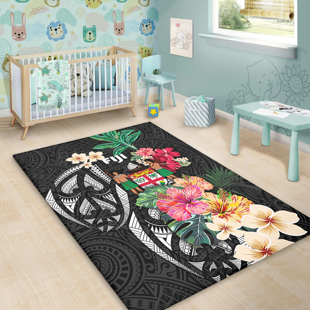 Fiji Area Rug Coat Of Arms Polynesian With Hibiscus