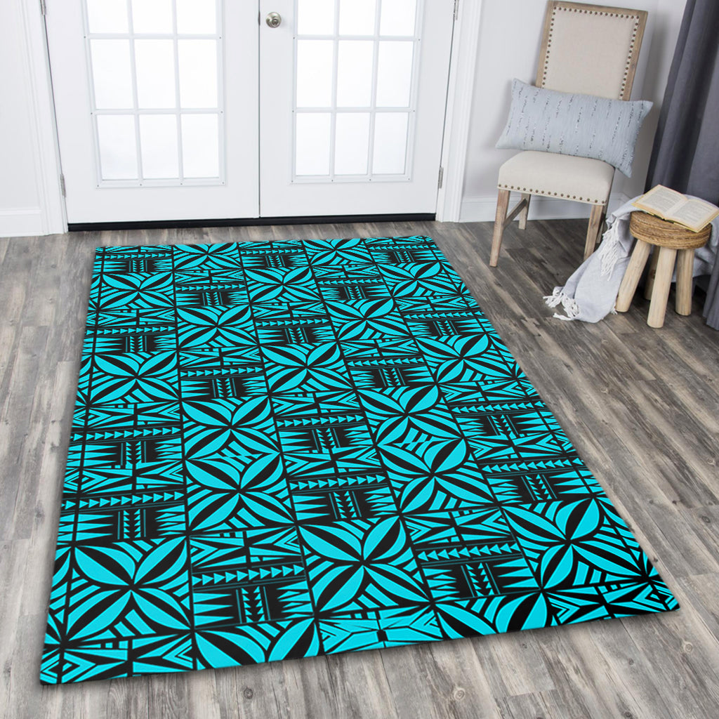 Samoa Area Rug Design Stretch Print Fabric Turquoise