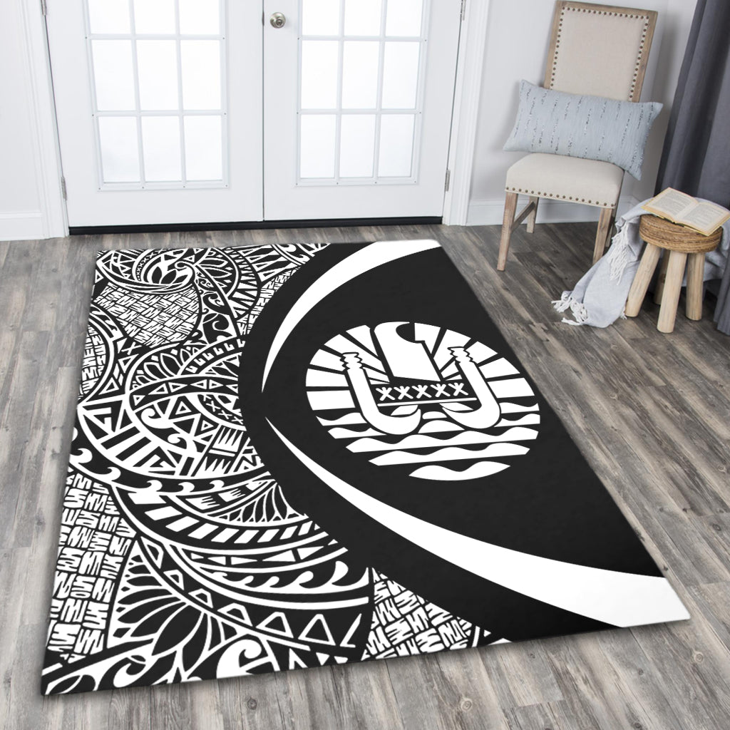 French Polynesia Area Rug Lauhala White Circle Style