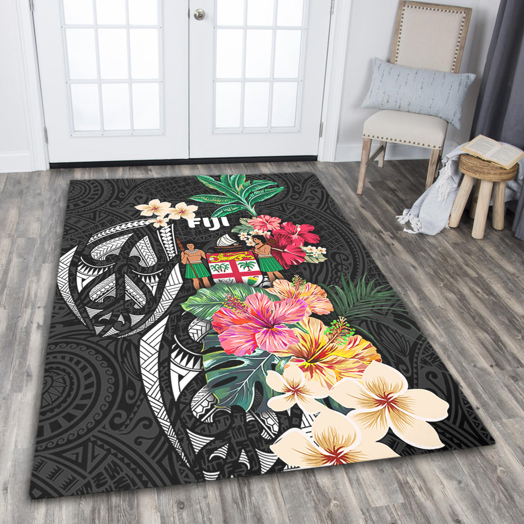 Fiji Area Rug Coat Of Arms Polynesian With Hibiscus