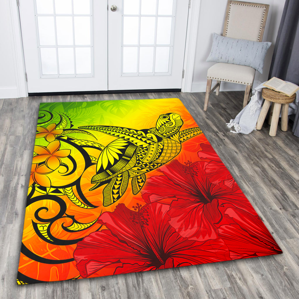 Hawaii Area Rug Tribal Polynesia Tropical Hibiscus Flower