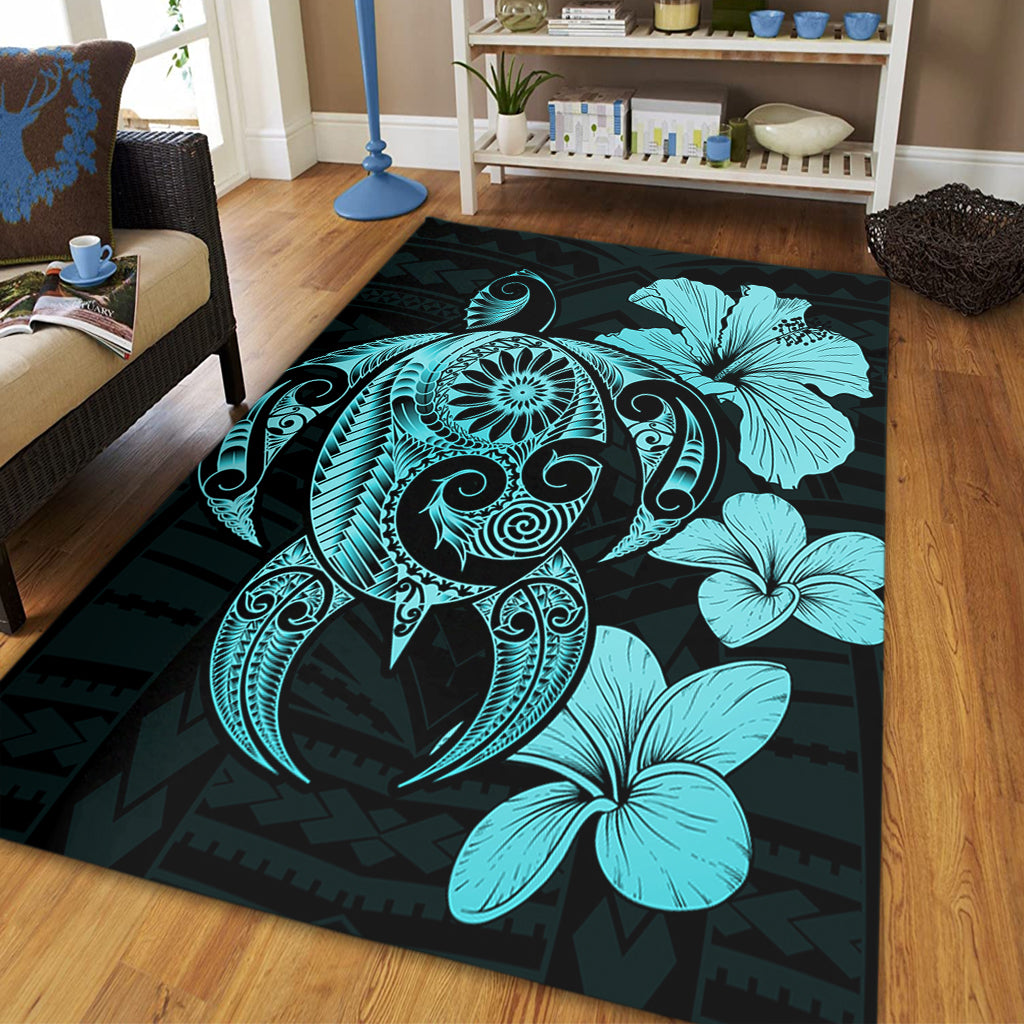 Hawaii Area Rug Hibiscus Plumeria Mix Polynesian Turtle