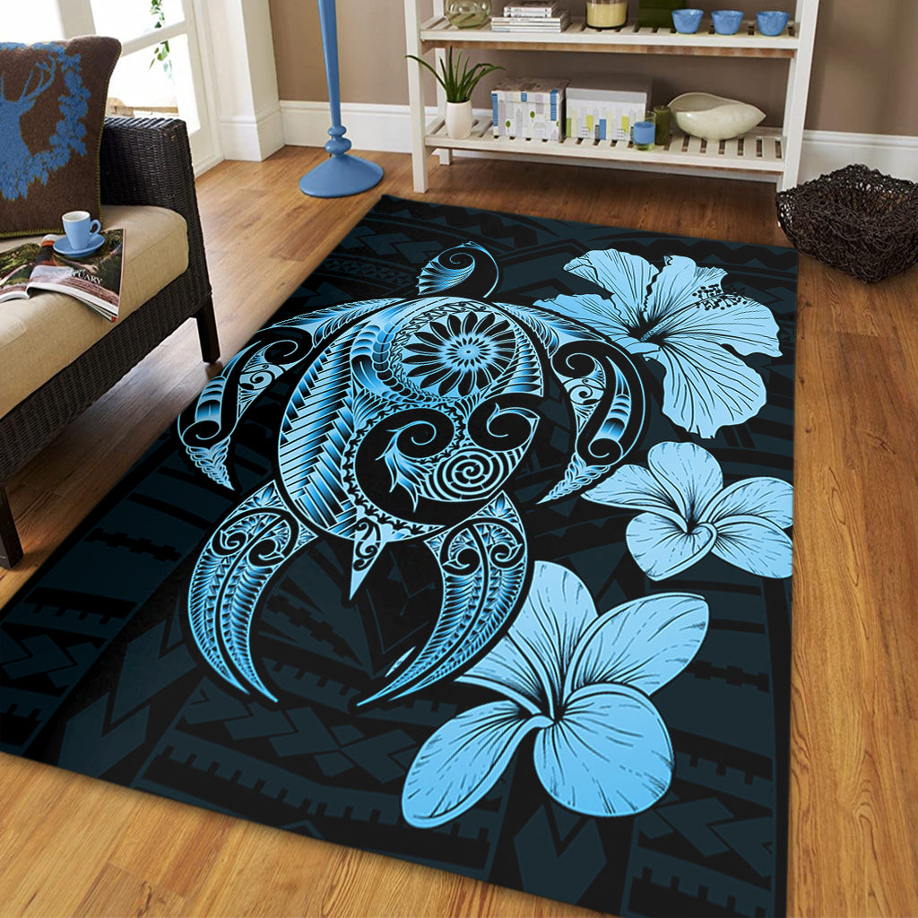 Hawaii Area Rug Hibiscus Plumeria Mix Polynesian Turtle