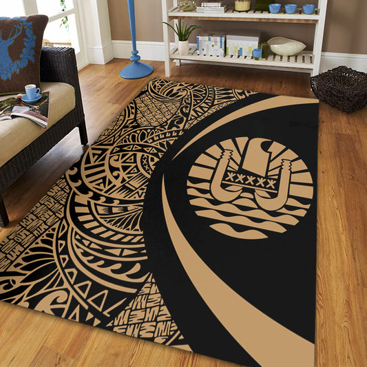 French Polynesia Area Rug Lauhala Gold Circle Style