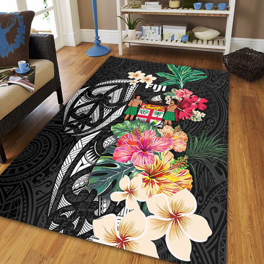 Fiji Area Rug Coat Of Arms Polynesian With Hibiscus