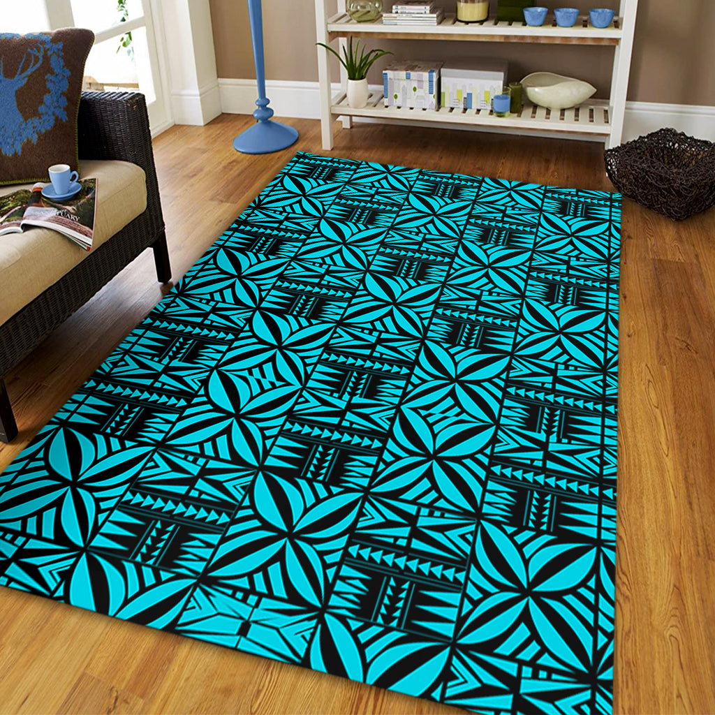 Samoa Area Rug Design Stretch Print Fabric Turquoise
