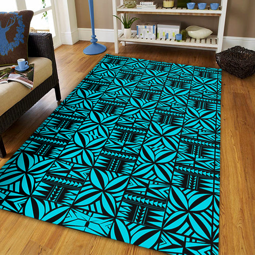 Samoa Area Rug Design Stretch Print Fabric Turquoise