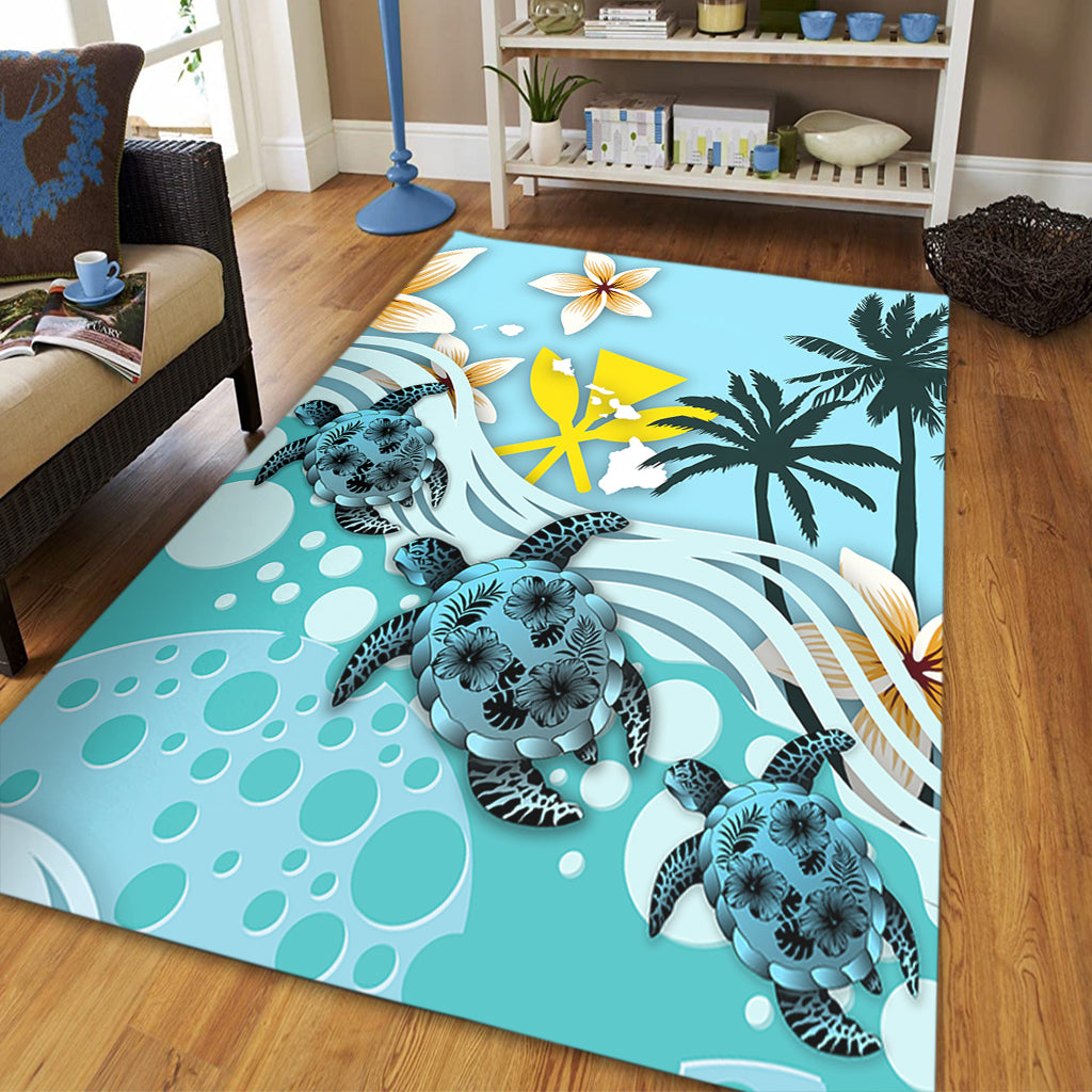 Hawaii Area Rug Kanaka Maoli Turte Blue Hibiscus