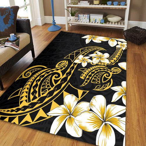 Hawaii Area Rug Polynesian Tribal Tattoo Plumeria Flower