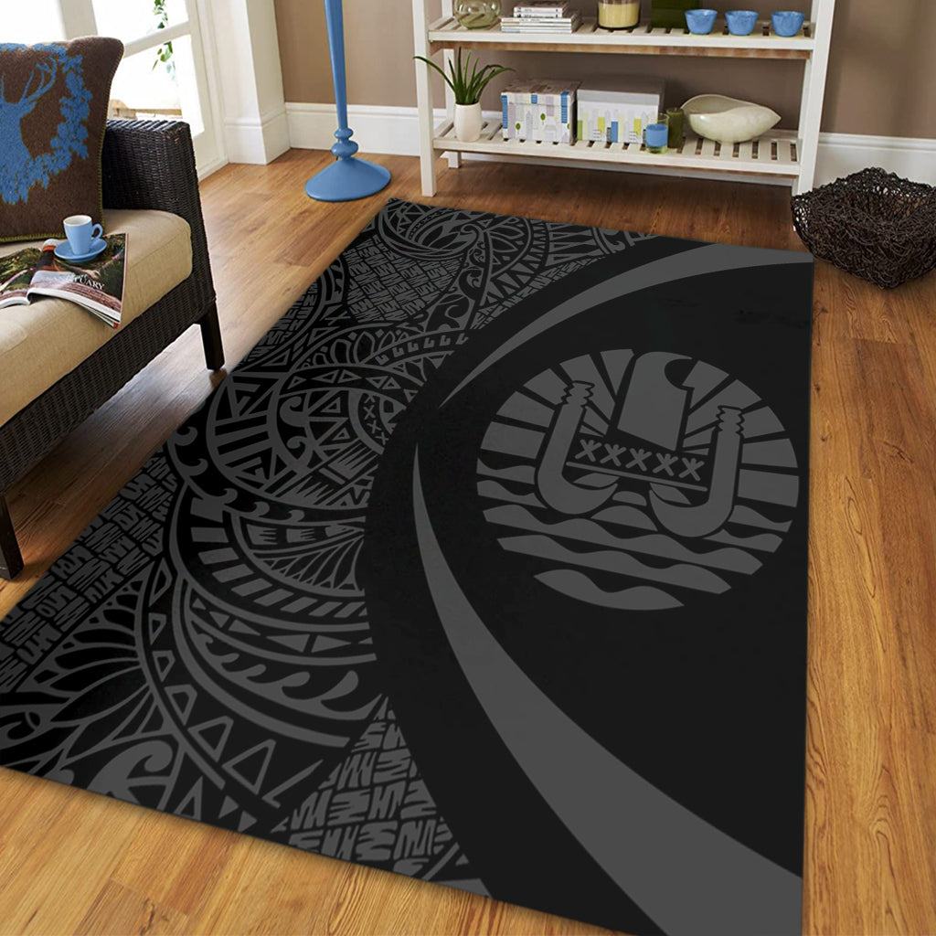 French Polynesia Area Rug Lauhala Gray Circle Style