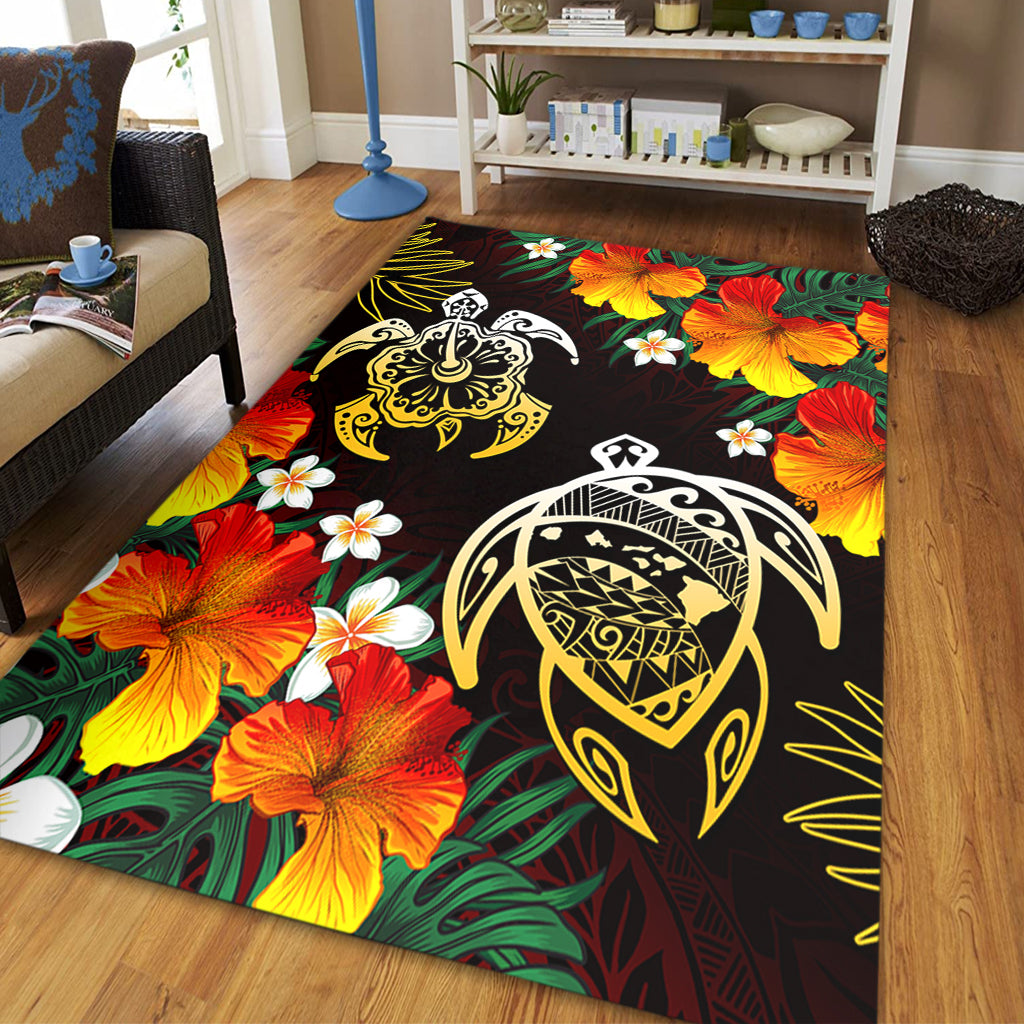 Hawaii Area Rug Polynesian Tribal Floral Turtle