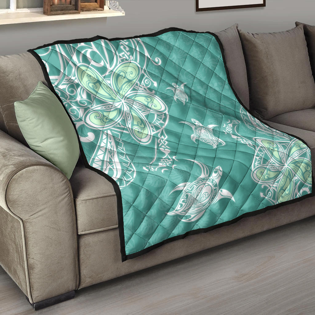 Hawaii Premium Quilt Polynesian Pattern Plumeria Turtles
