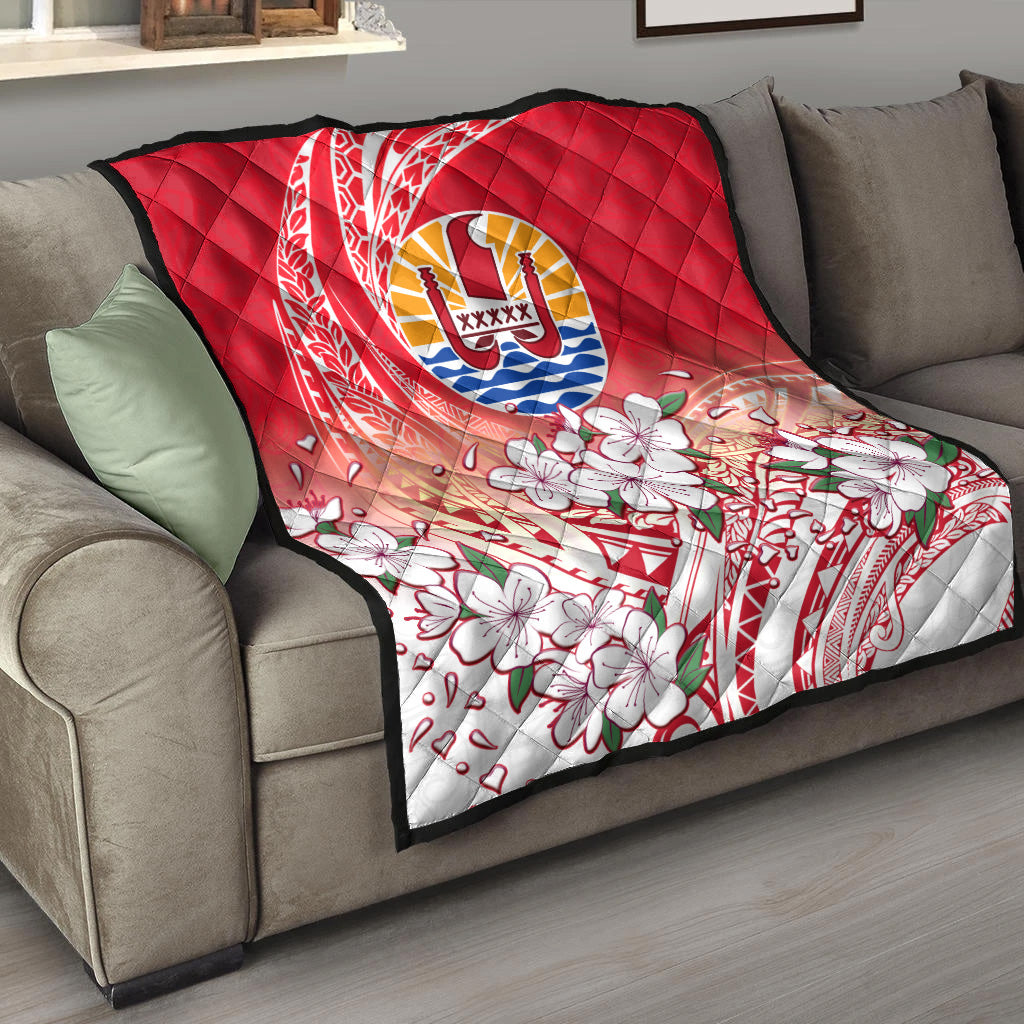 Tahiti Premium Quilt Polynesian Pattern Style White Flowers