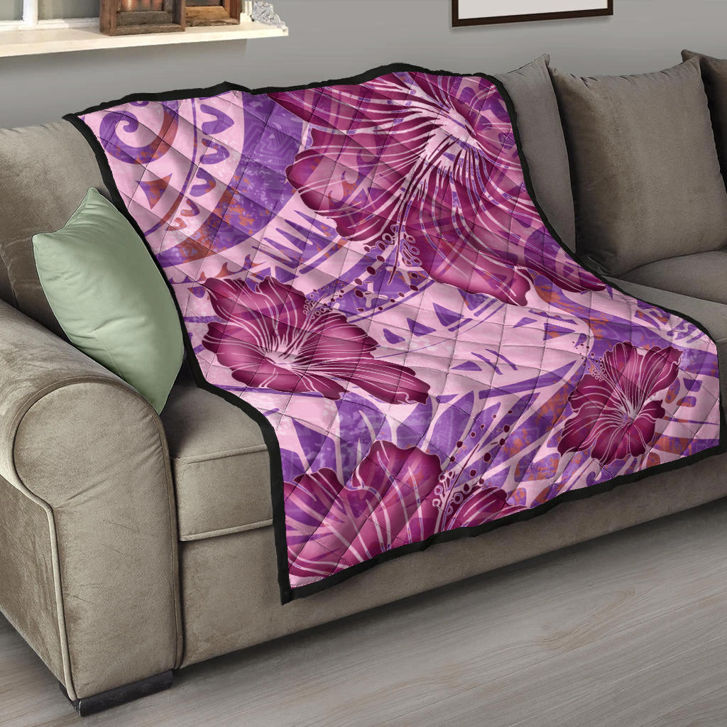 Hawaii Premium Quilt Polynesian Motif Purple Hibiscus