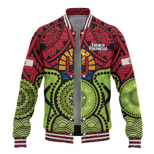 French Polynesia Baseball Jacket Native Polynesian Mix Aboriginal Patterns