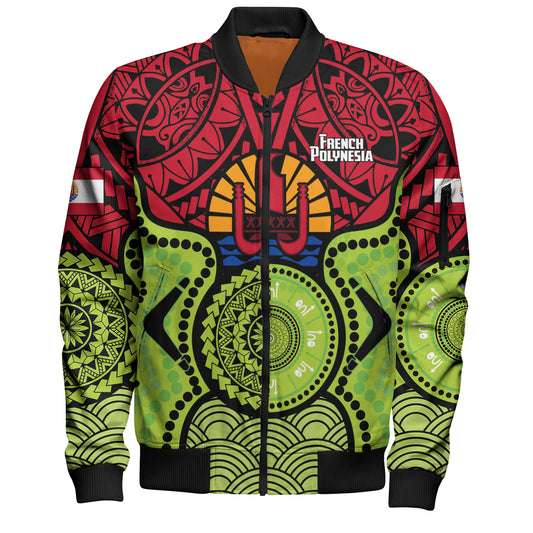 French Polynesia Bomber Jacket Native Polynesian Mix Aboriginal Patterns