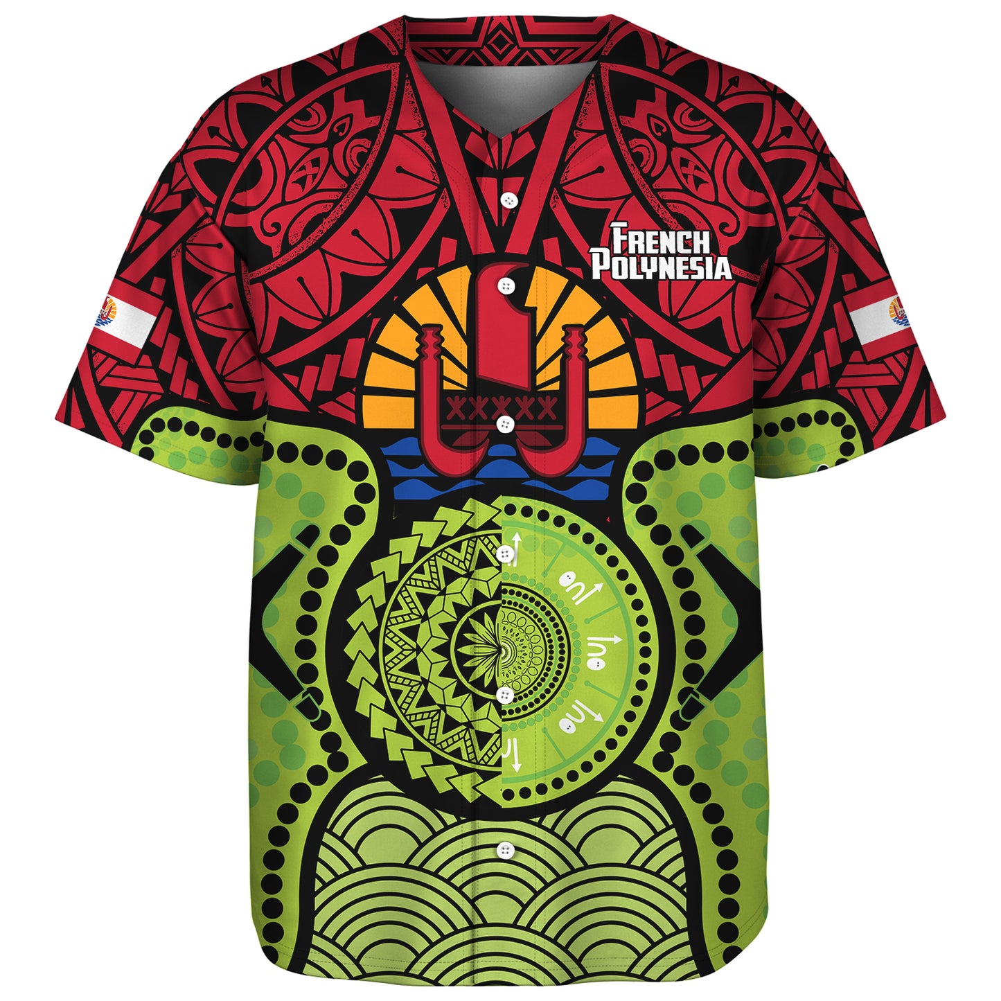French Polynesia Baseball Shirt Native Polynesian Mix Aboriginal Patterns