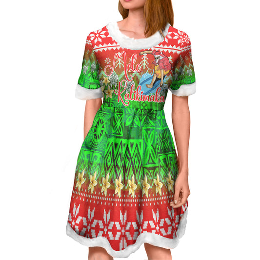 Hawaii Women and Kid Christmas Dress Santa Surfing Mele Kalikimaka Style