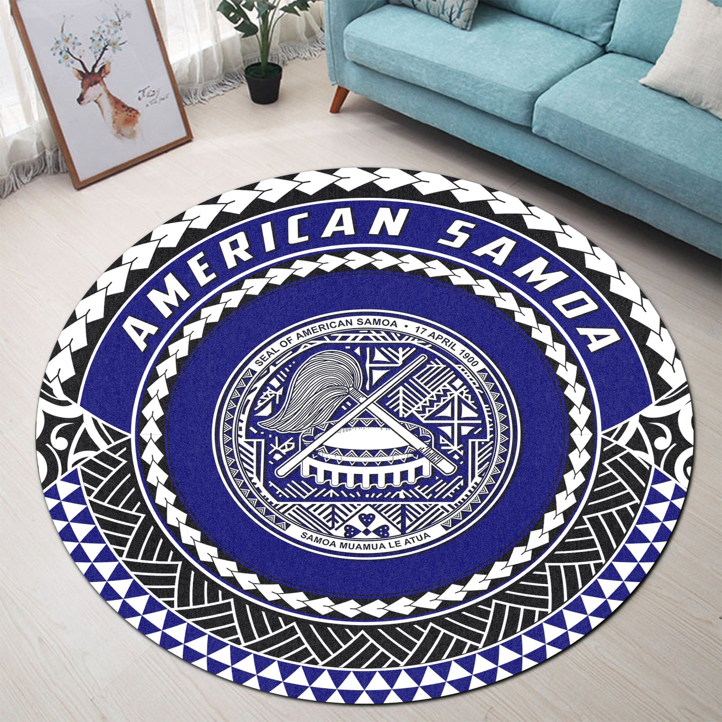 American Samoa Round Rugs Coat Of Arms Style