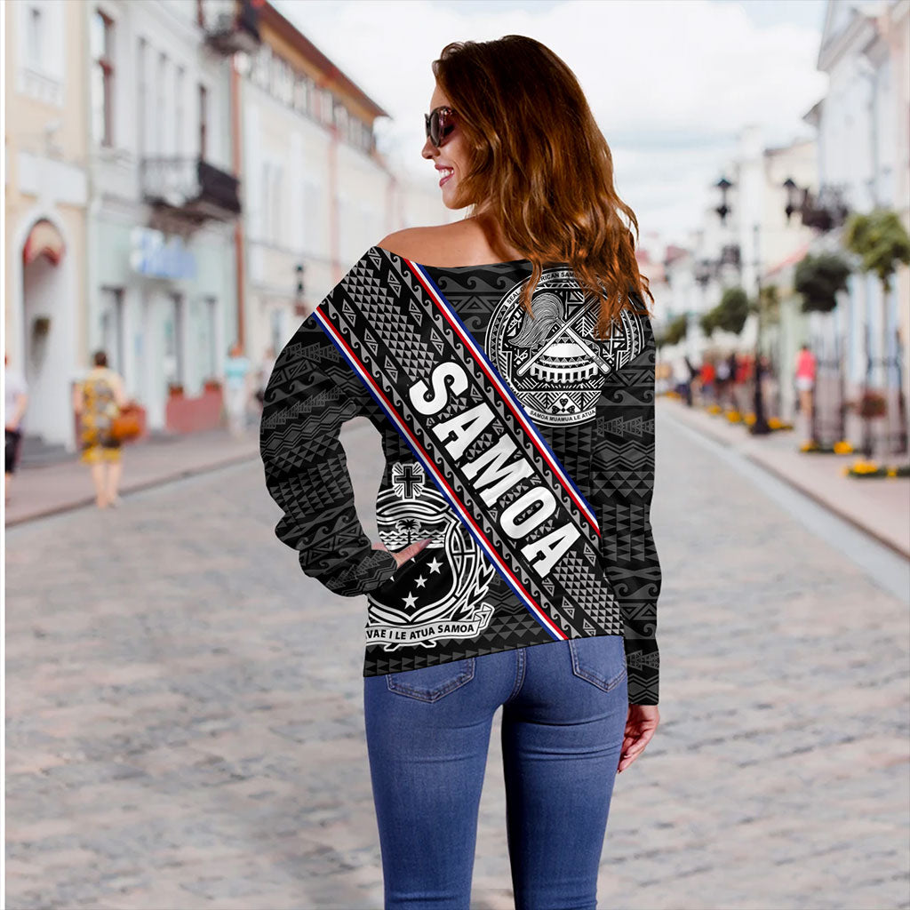 Samoa Off Shoulder Sweatshirt American Samoa Coat Of Arms Half Style