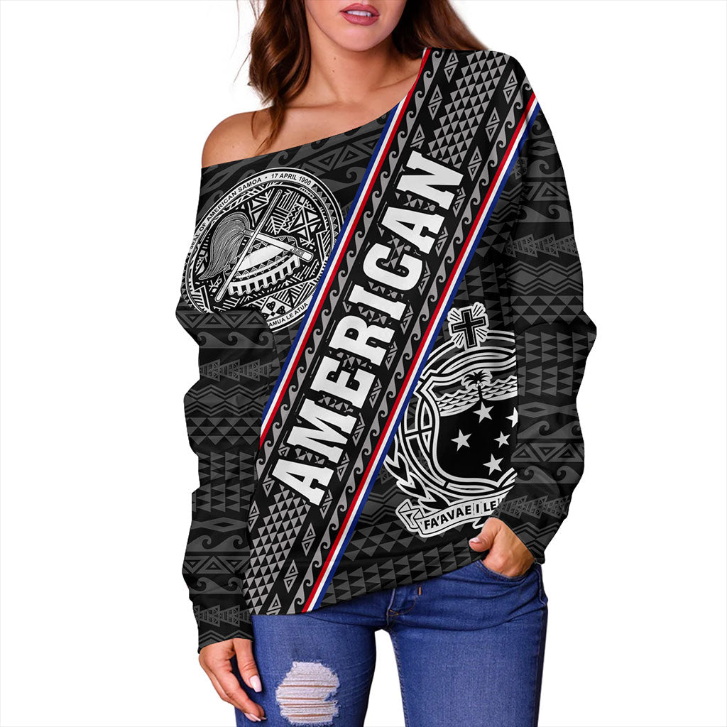 Samoa Off Shoulder Sweatshirt American Samoa Coat Of Arms Half Style