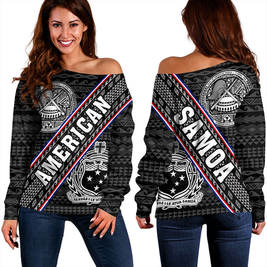 Samoa Off Shoulder Sweatshirt American Samoa Coat Of Arms Half Style