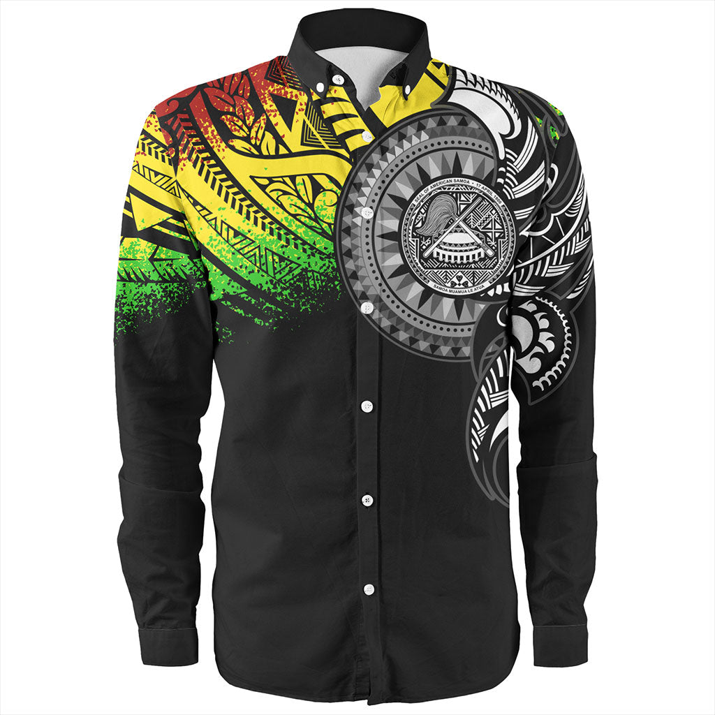 American Samoa Long Sleeve Shirt Polynesian Tribal Reggae Style
