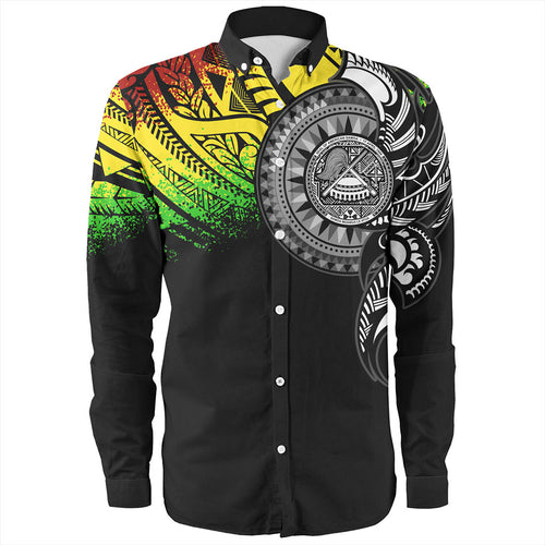 American Samoa Long Sleeve Shirt Polynesian Tribal Reggae Style