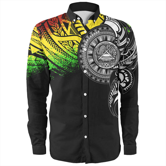 American Samoa Long Sleeve Shirt Polynesian Tribal Reggae Style