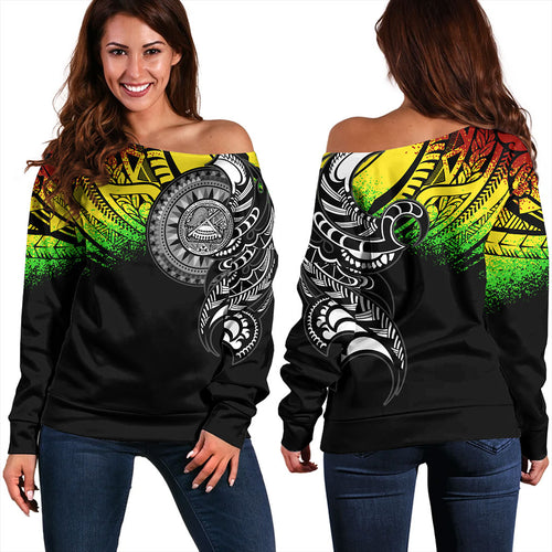 American Samoa Off Shoulder Sweatshirt Polynesian Tribal Reggae Style